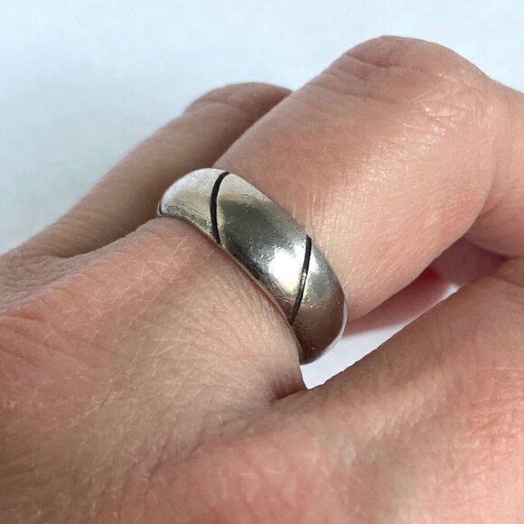 Sterling Silver 925 Mexico Horizontal Textured 6.5MM Rounded Band Ring Sz 7.5 - Picture 3 of 16